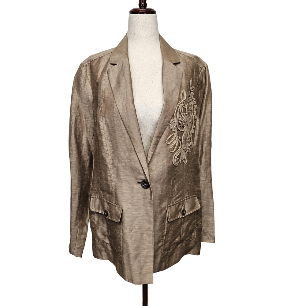 Coldwater Creek Blazer Womens 12 Linen Blend Embroidered Beaded Jacket‎ Shaped